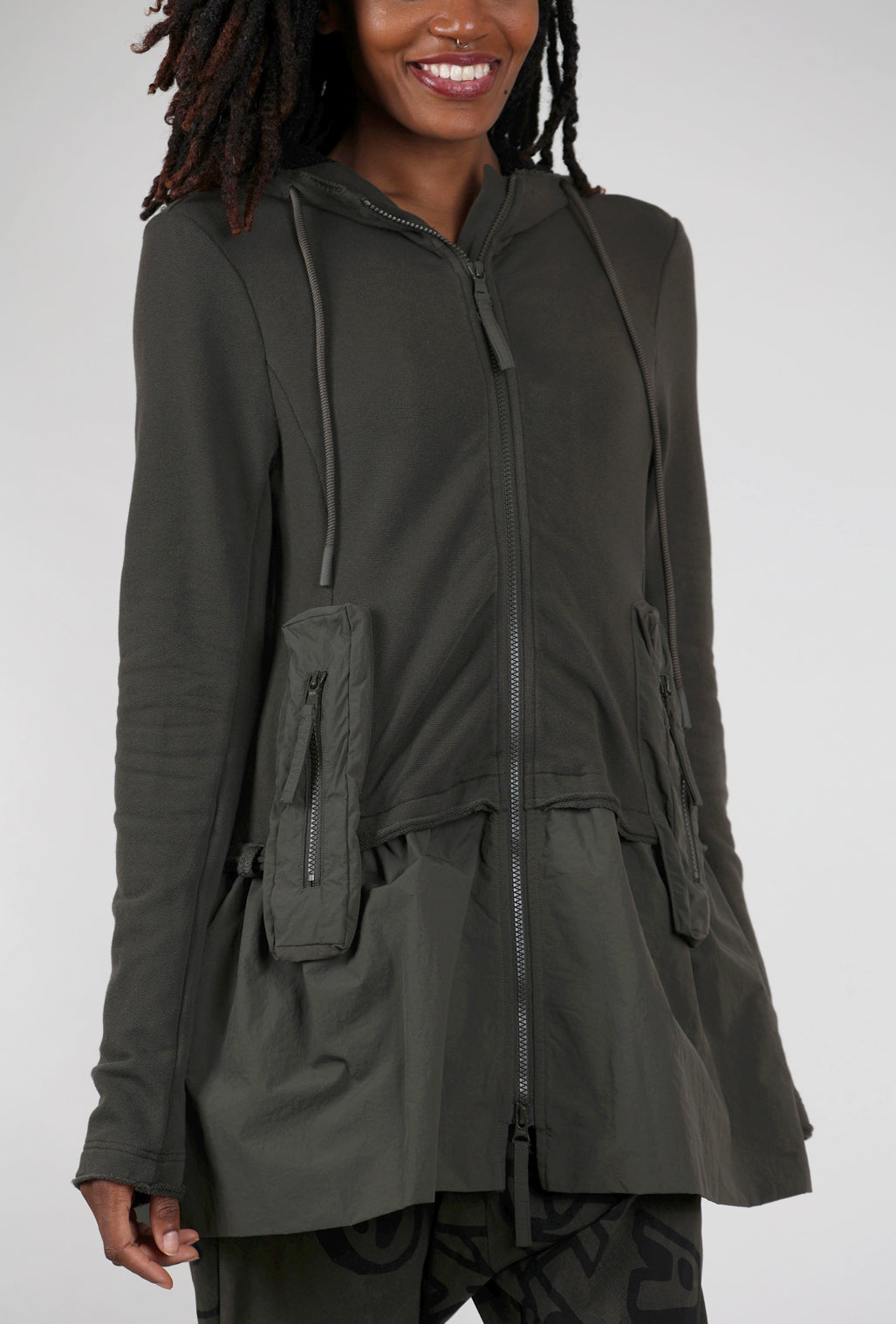 Rundholz Contrast Bottom Hooded Jacket, Jungle 