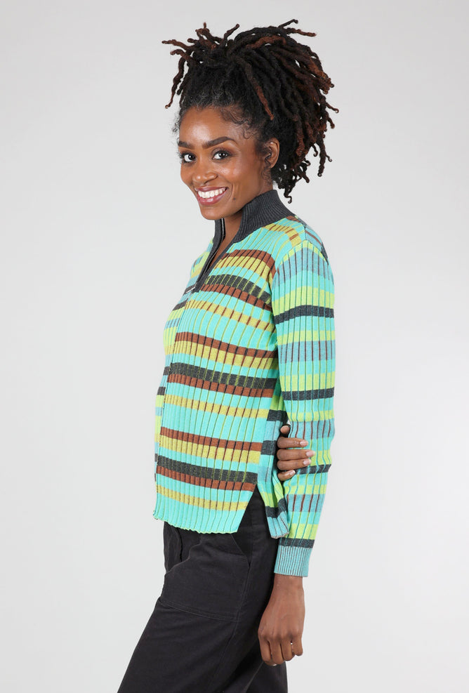 Zaket & Plover Multi-Stripe 1/4-Zip Sweater, Charcoal/Mint 