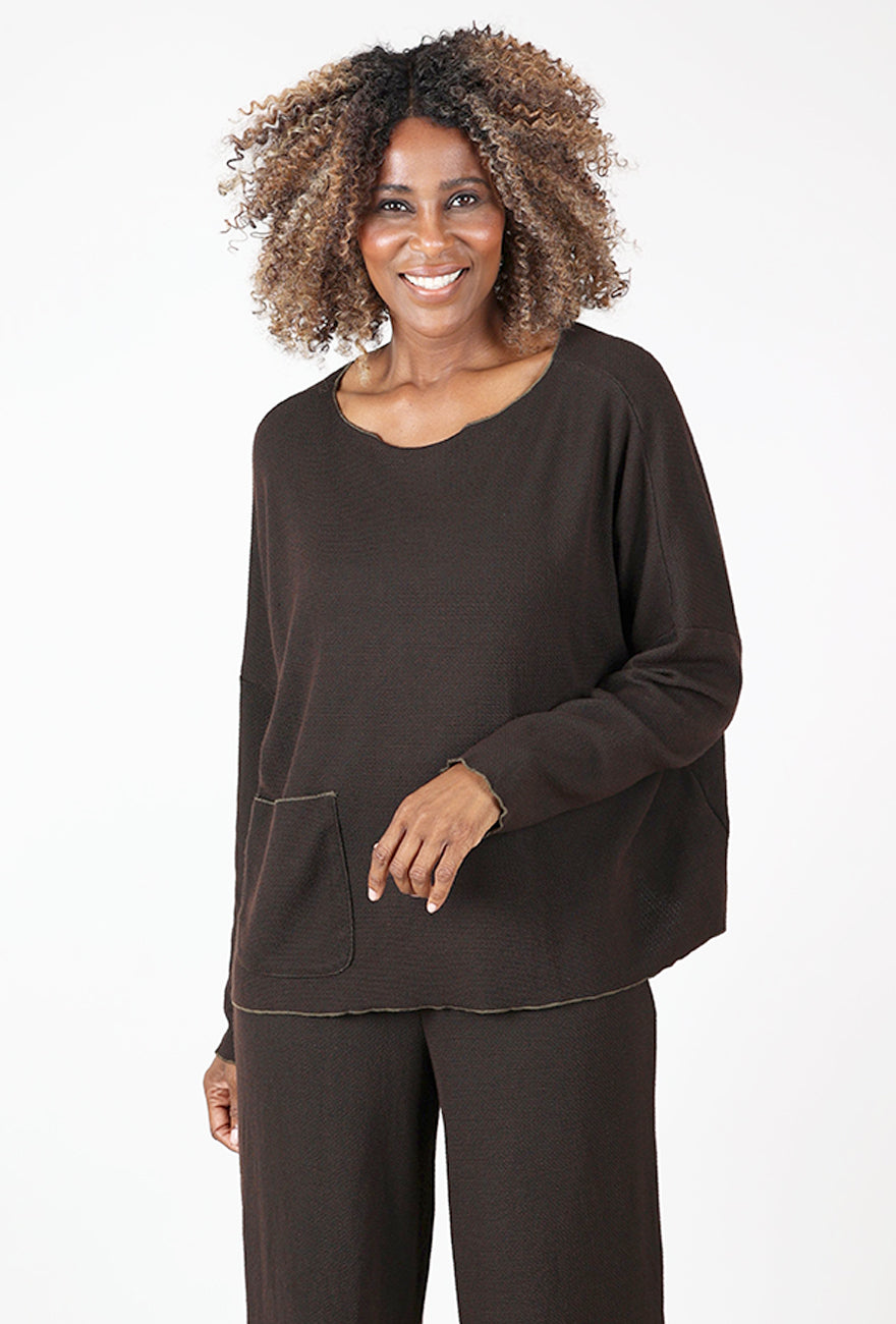 Marled Sweater Knit Pocket Pullover, Chocolate