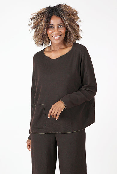 Marled Sweater Knit Pocket Pullover, Chocolate