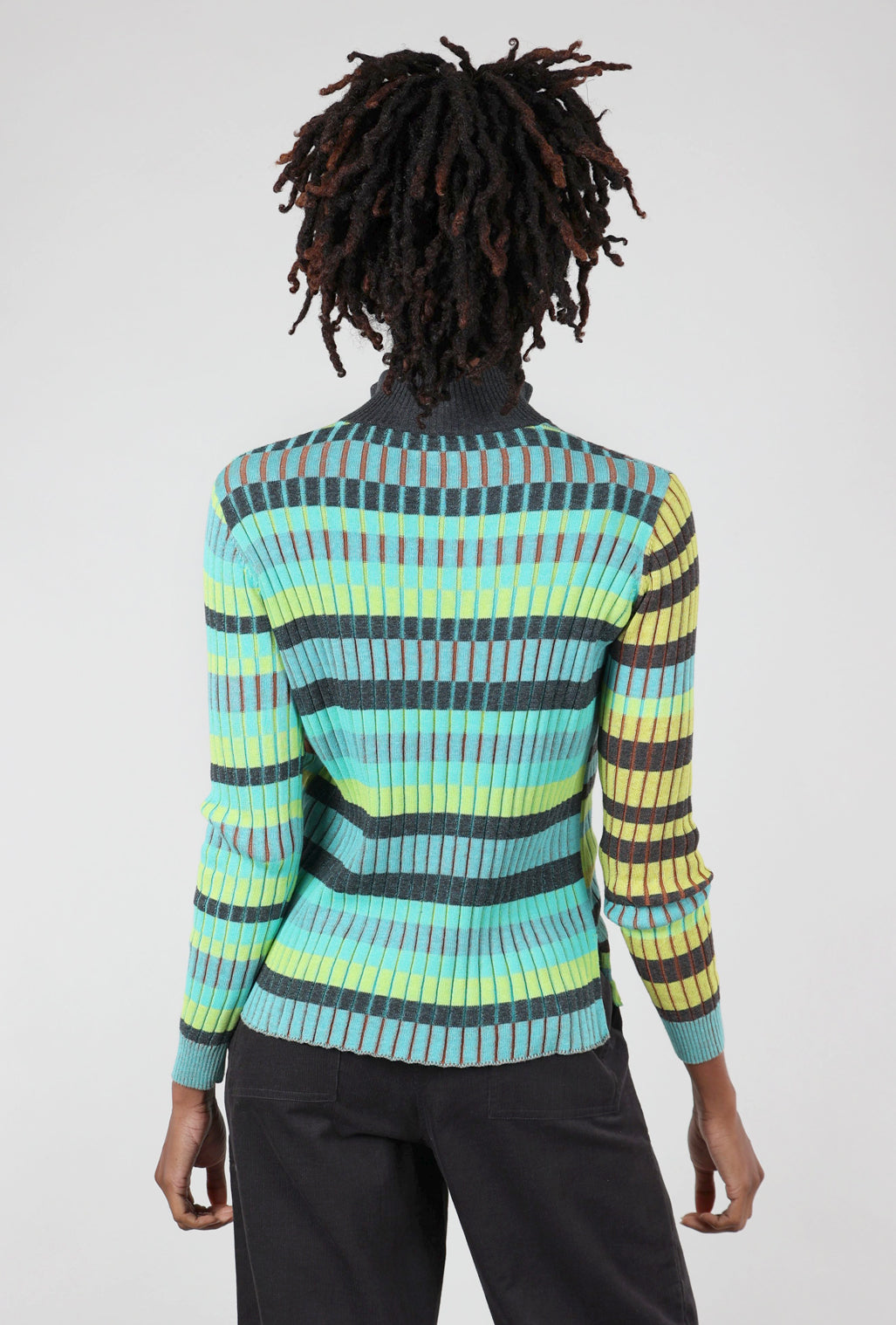 Zaket & Plover Multi-Stripe 1/4-Zip Sweater, Charcoal/Mint 