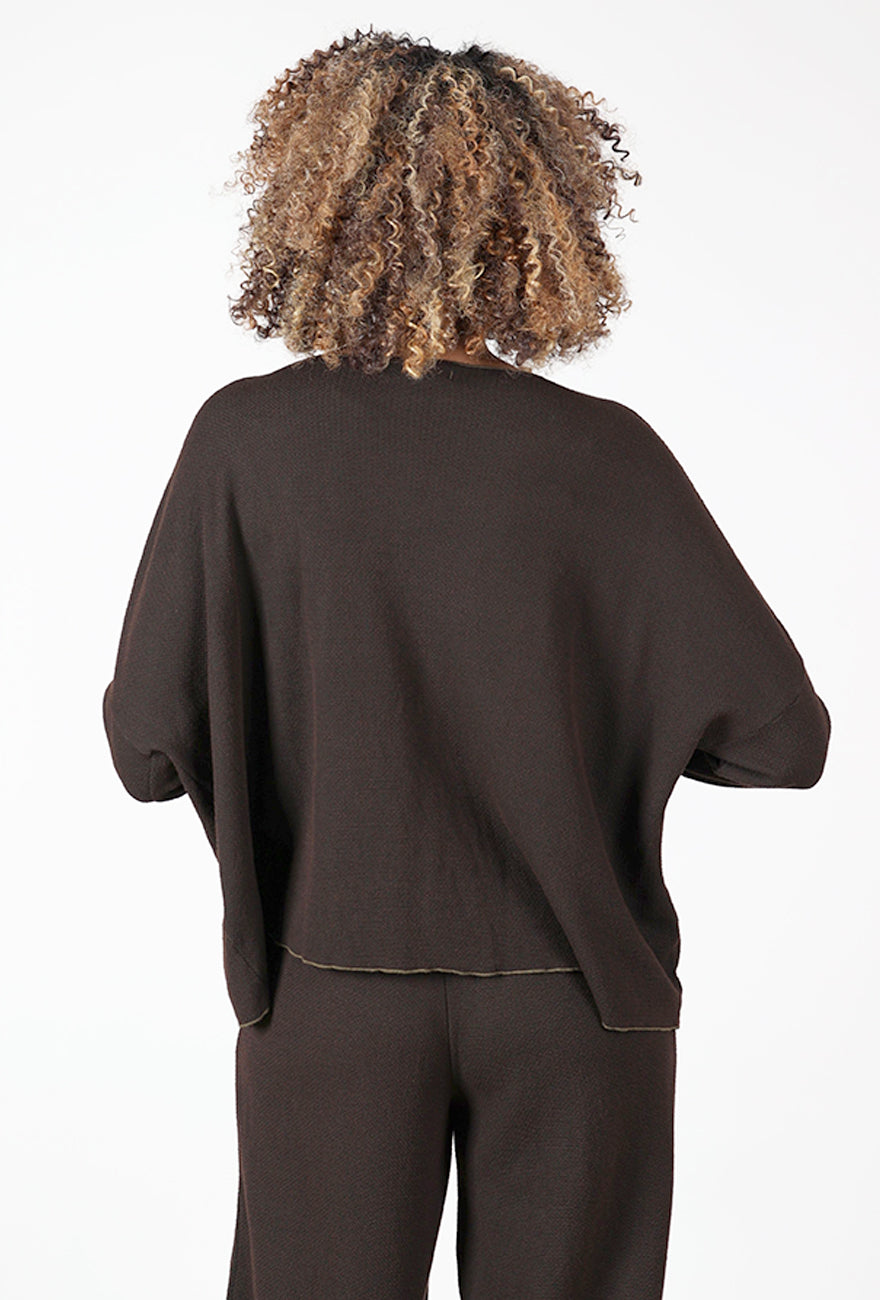 Marled Sweater Knit Pocket Pullover, Chocolate Angle 5