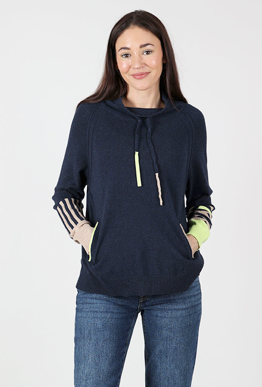 Drawcord Neck Sweater, Dark Denim