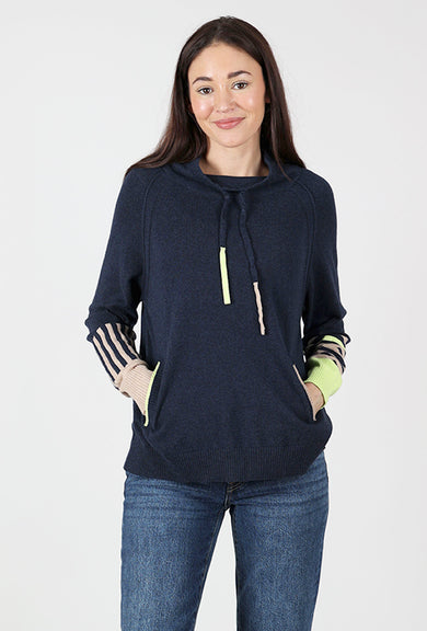 Zaket & Plover Drawcord Neck Sweater, Dark Denim 
