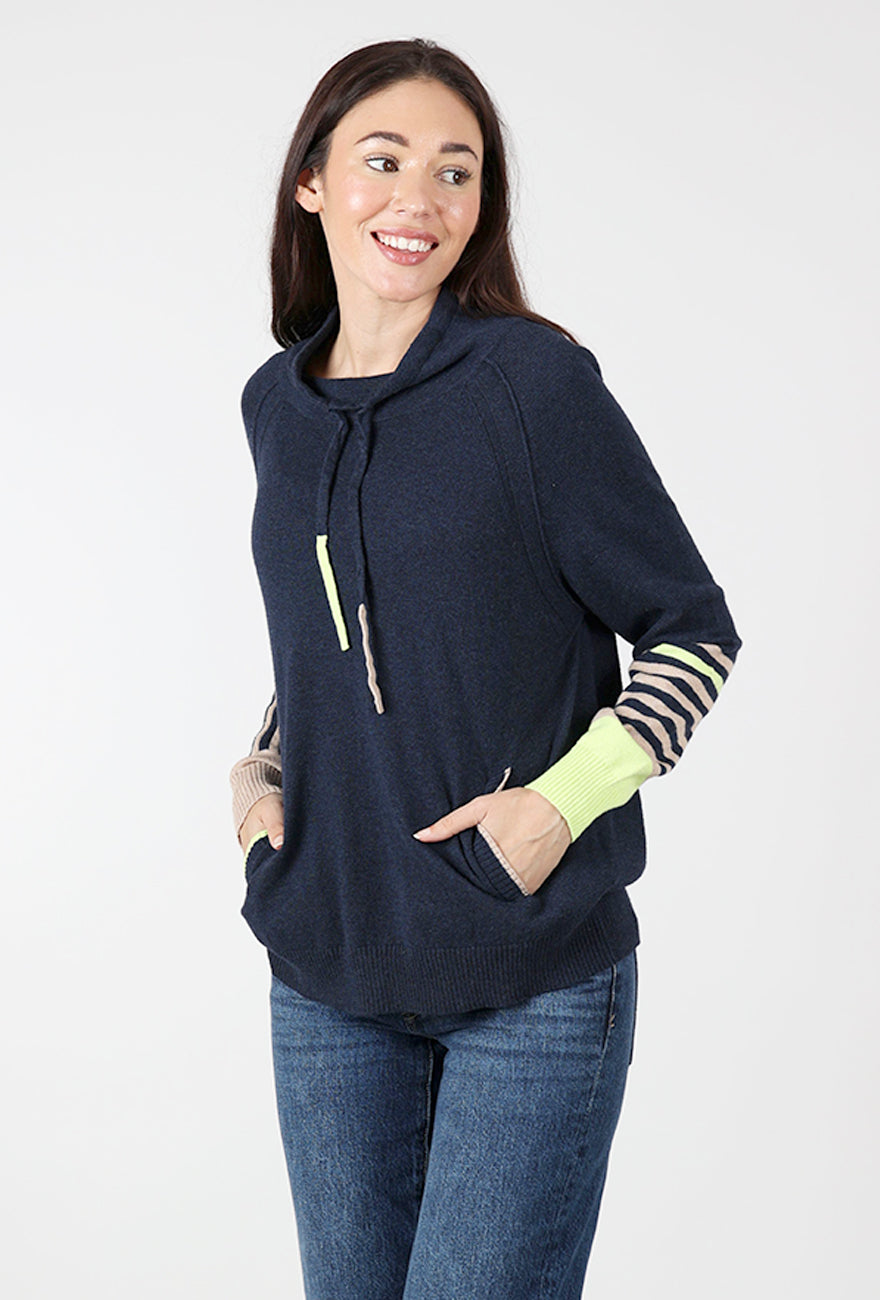 Drawcord Neck Sweater, Dark Denim