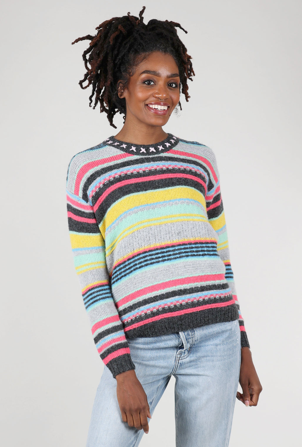 Zaket & Plover Cheerful Texture Stripes Crew Sweater, Black 