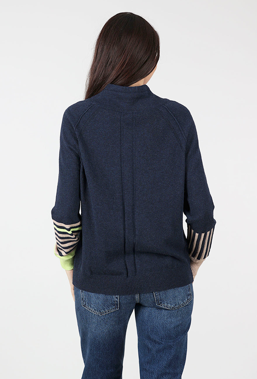 Drawcord Neck Sweater, Dark Denim