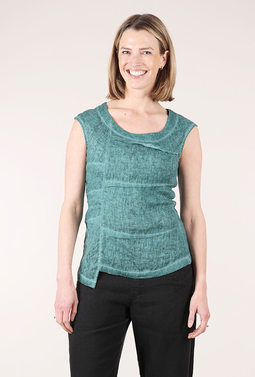 Inizio Ribbed-Back Linen Top, Vogue Green 