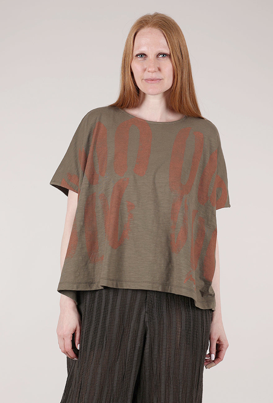 Moyuru Abstract Print Tee, Khaki/Rust 