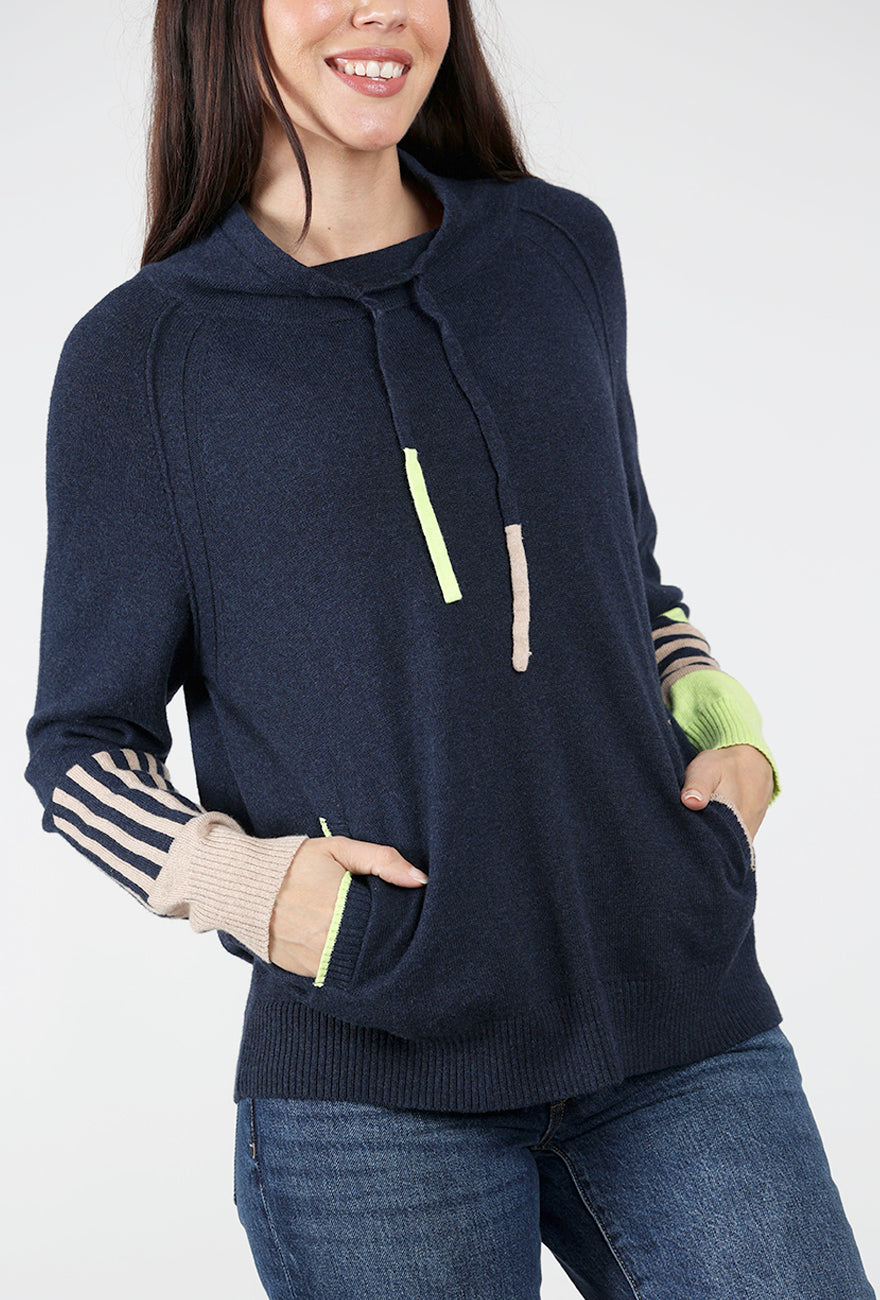 Drawcord Neck Sweater, Dark Denim Angle 4