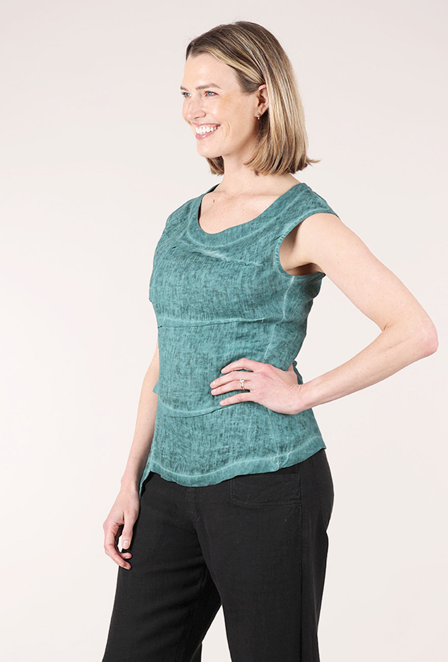 Ribbed Back Linen Top, Vogue Green