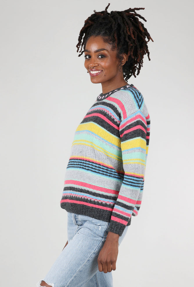 Zaket & Plover Cheerful Texture Stripes Crew Sweater, Black 