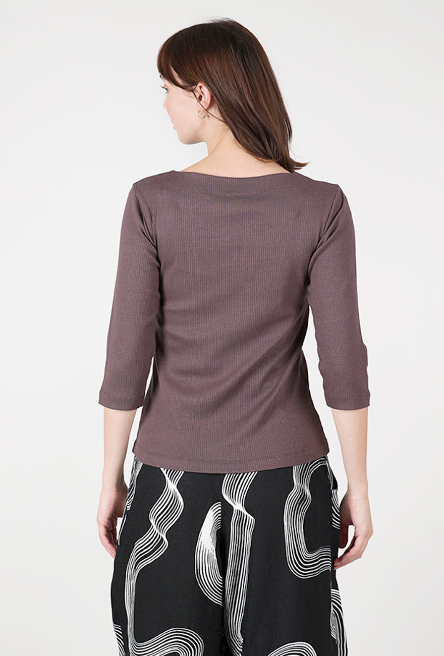 Boatneck Rib Top, Raisin