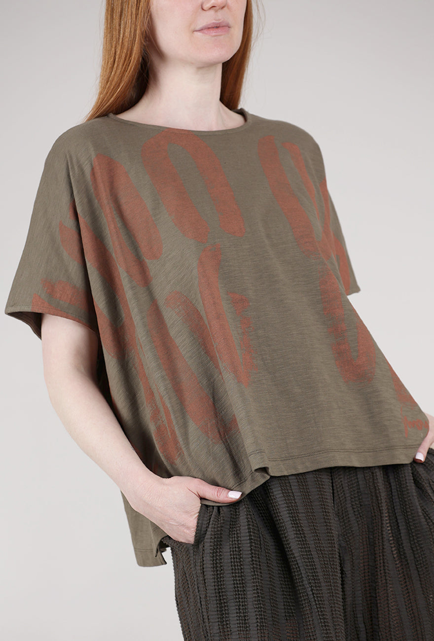 Moyuru Abstract Print Tee, Khaki/Rust 