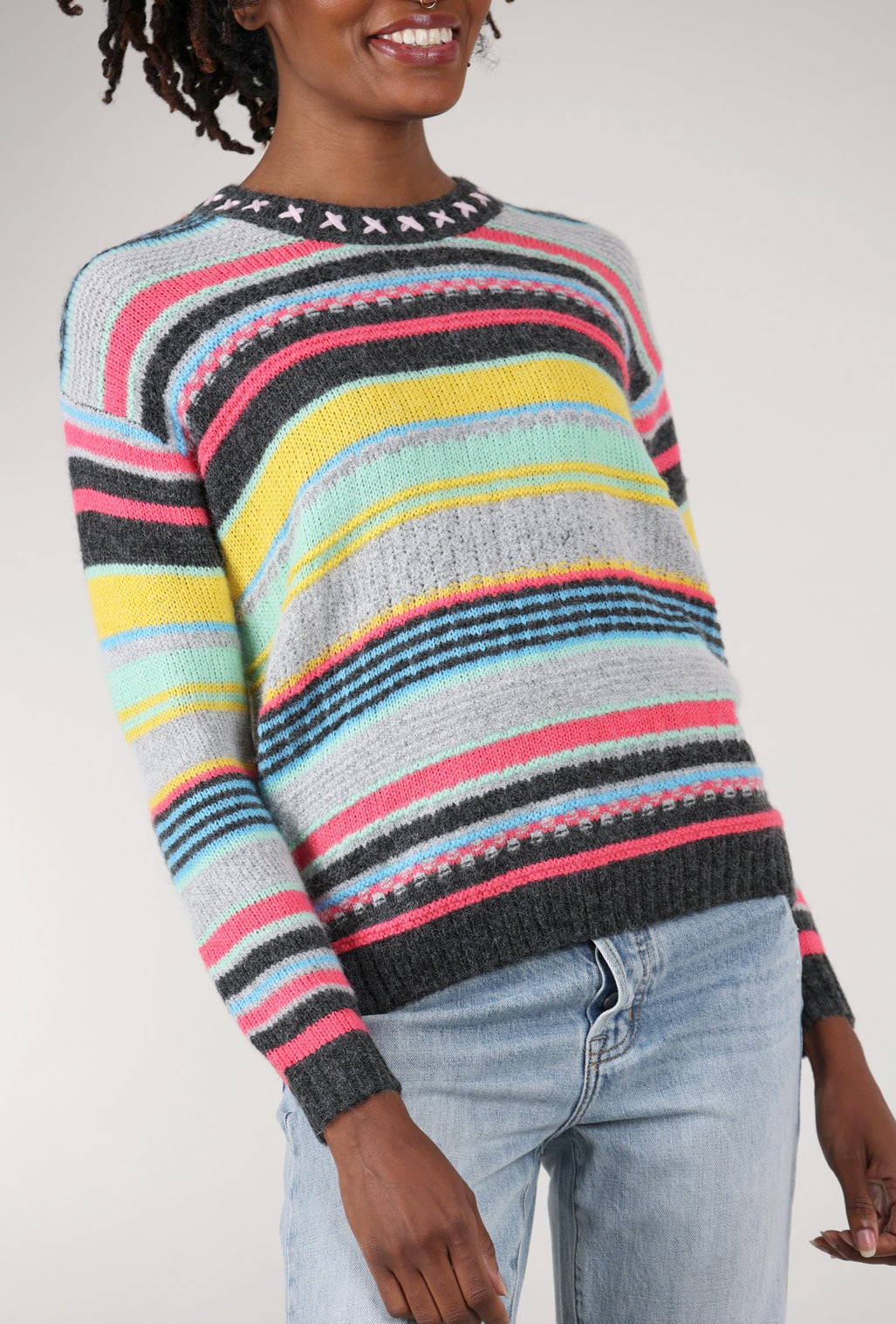 Zaket & Plover Cheerful Texture Stripes Crew Sweater, Black 