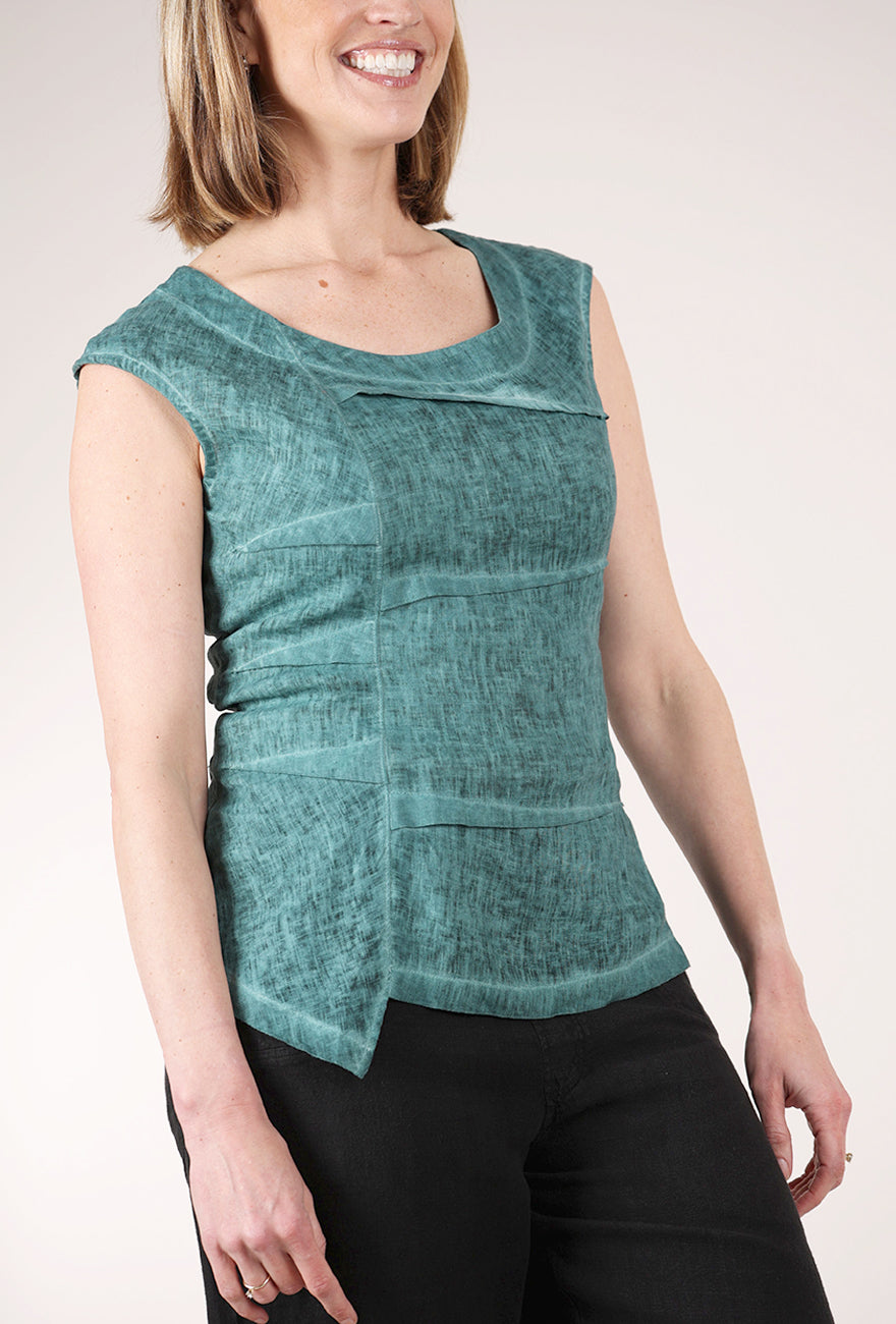 Ribbed Back Linen Top, Vogue Green