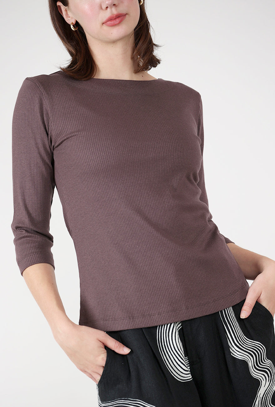 Boatneck Rib Top, Raisin Angle 4