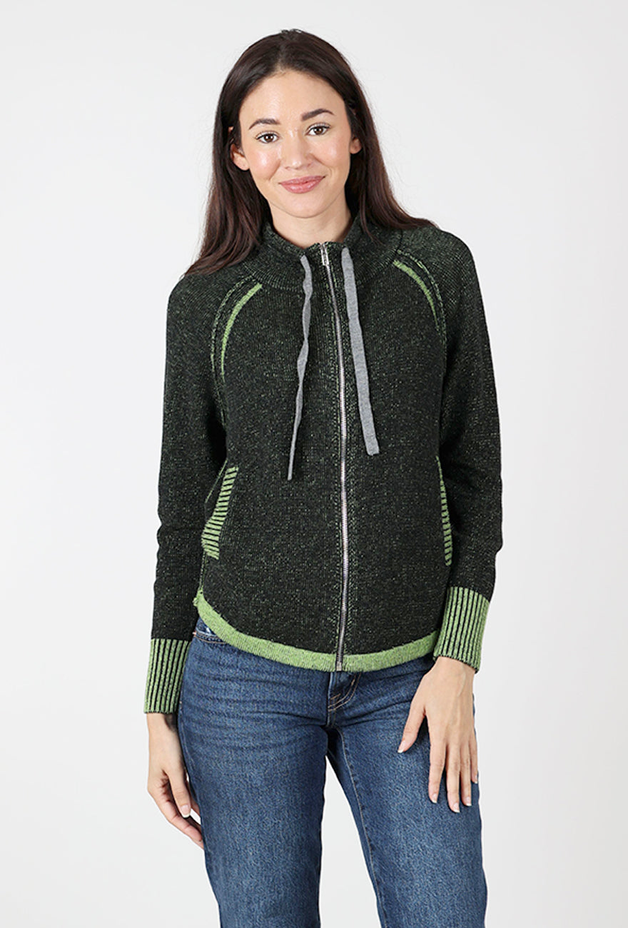 Two Tone Zip Up Sweater, Moss