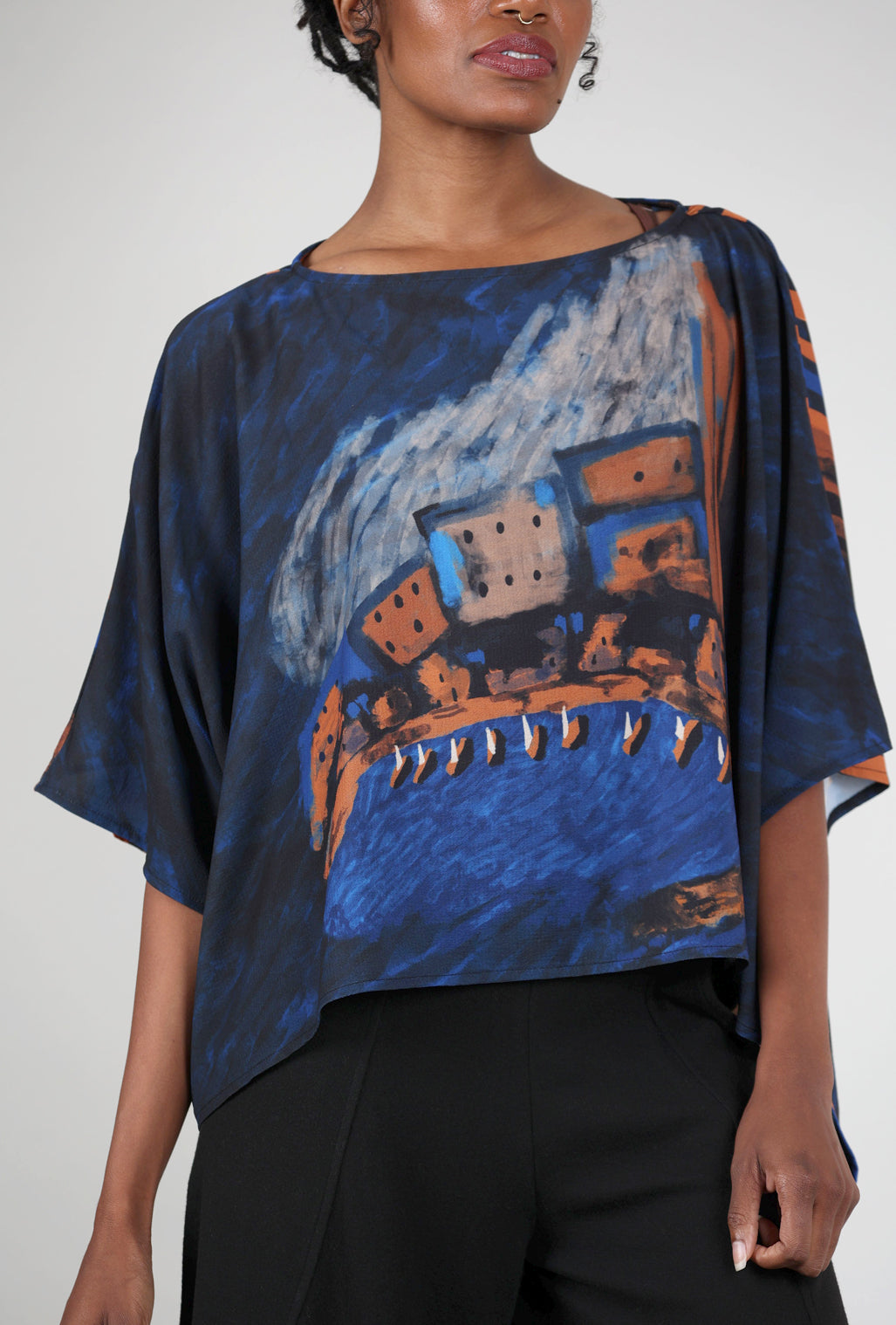 Kozan Alina Antoine Print Top, Cobalt One Size Cobalt