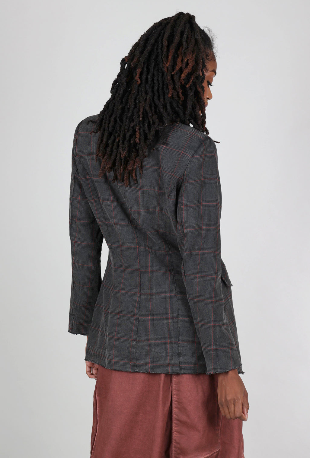 Baci Raw-Edge Plaid Jacket, Pewter 