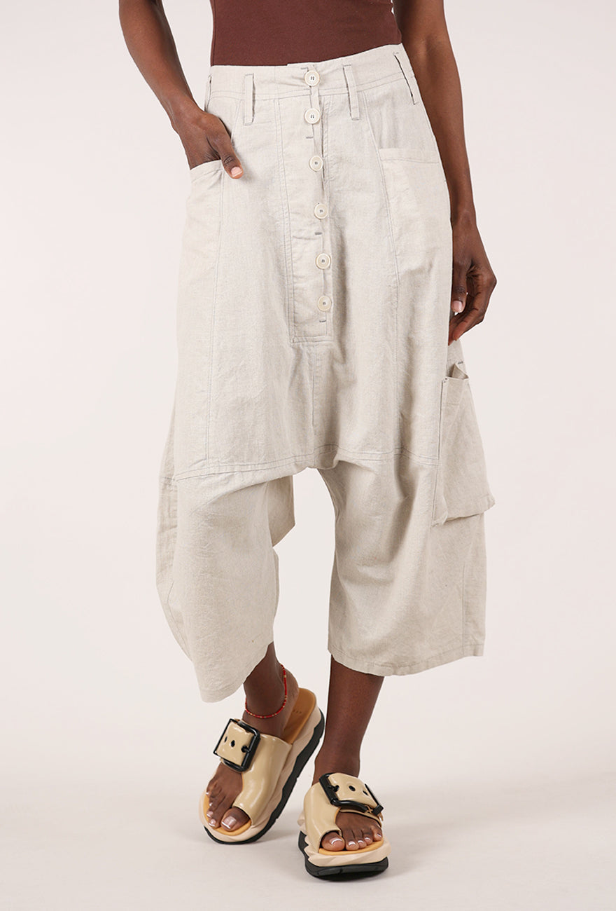 Extended Rise Cotton-Linen Trouser, Natural