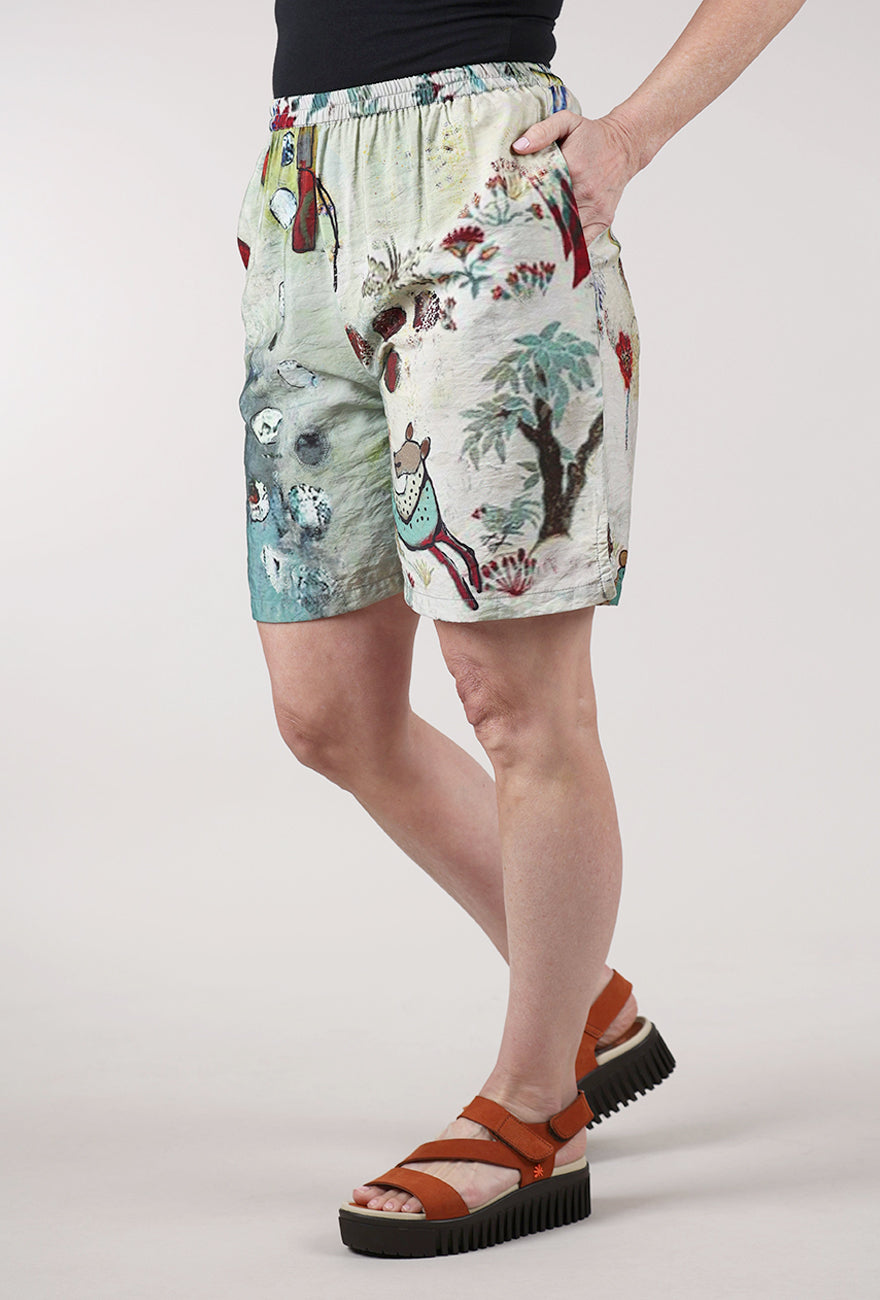 3 Potato Printed Shorts, Sage/Maroon 