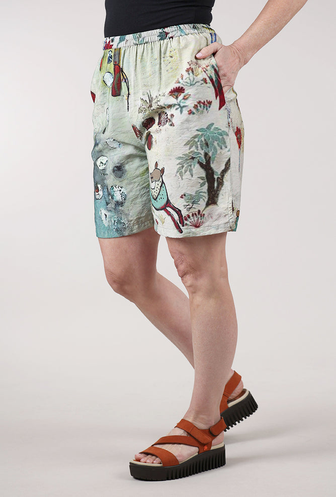 3 Potato Printed Shorts, Sage/Maroon 