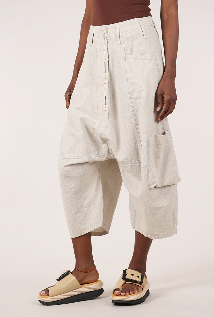 Extended Rise Cotton-Linen Trouser, Natural