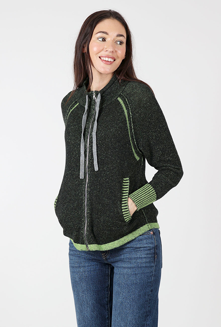 Two Tone Zip Up Sweater, Moss Angle 3
