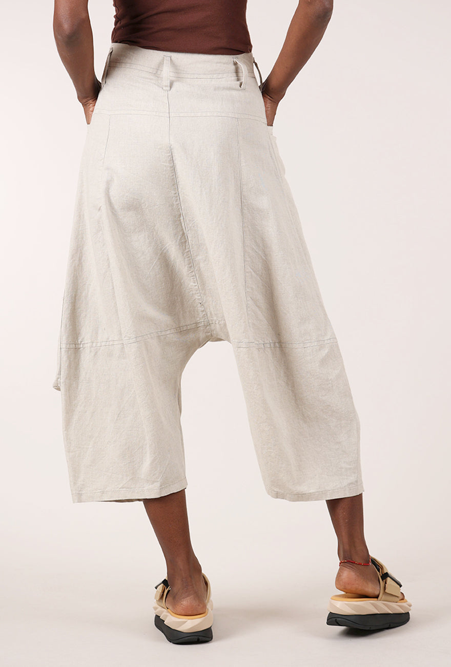 Extended Rise Cotton-Linen Trouser, Natural
