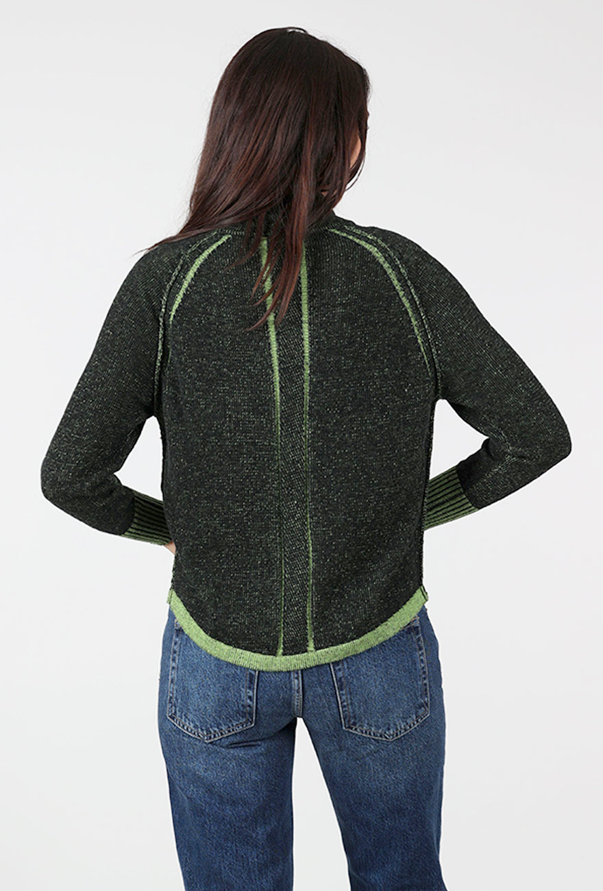 Two Tone Zip Up Sweater, Moss