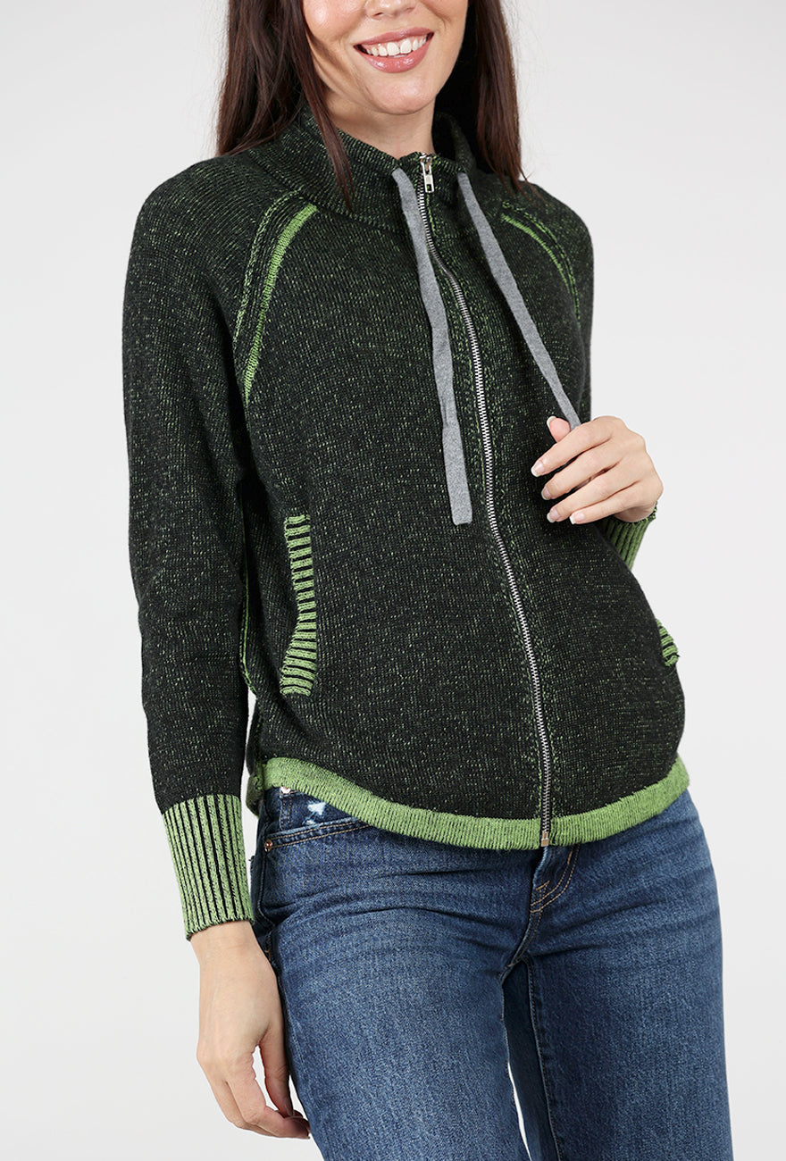 Two Tone Zip Up Sweater, Moss