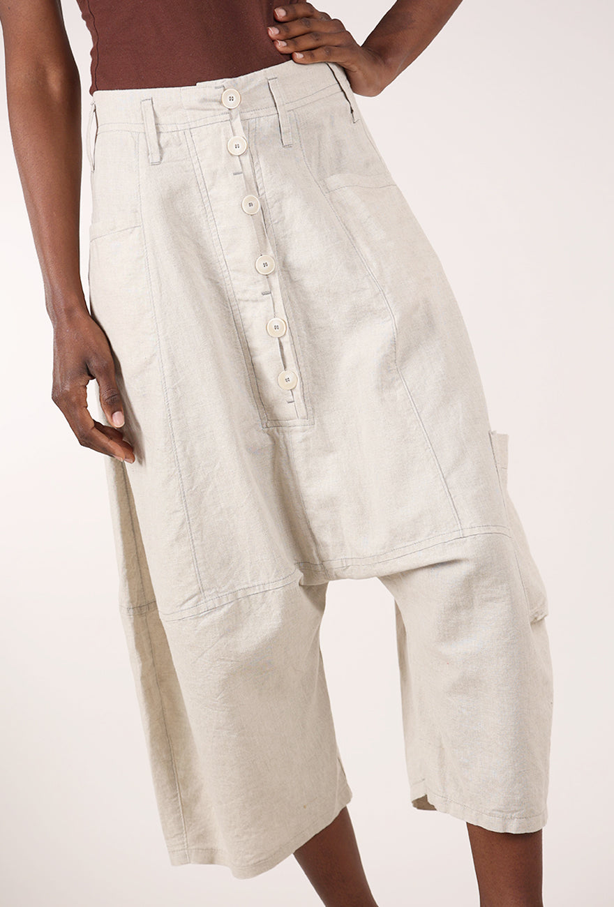 Extended Rise Cotton-Linen Trouser, Natural