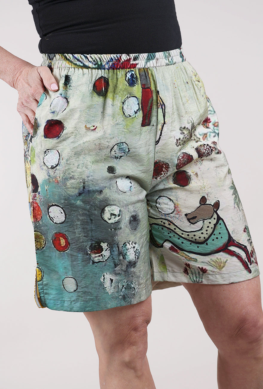 3 Potato Printed Shorts, Sage/Maroon 