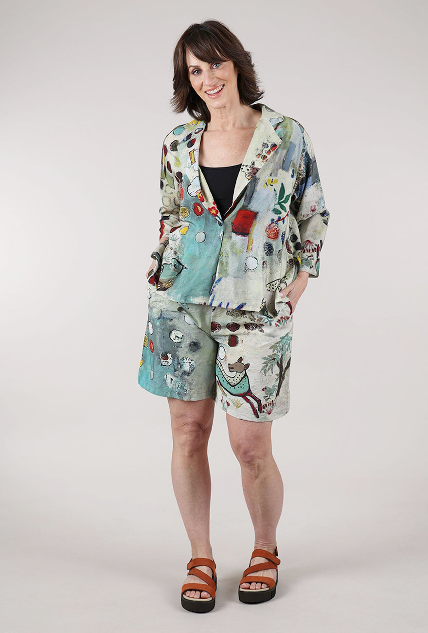3 Potato Printed Shorts, Sage/Maroon 