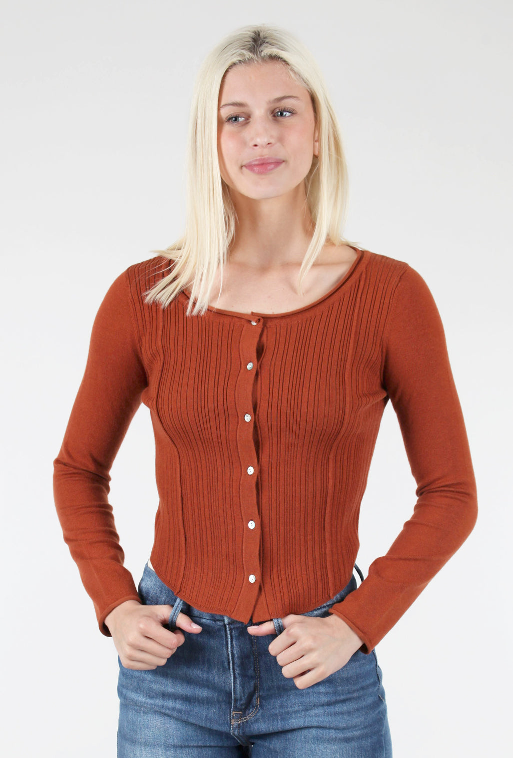 Kerisma Clara Button Sweater, Dark Rust 