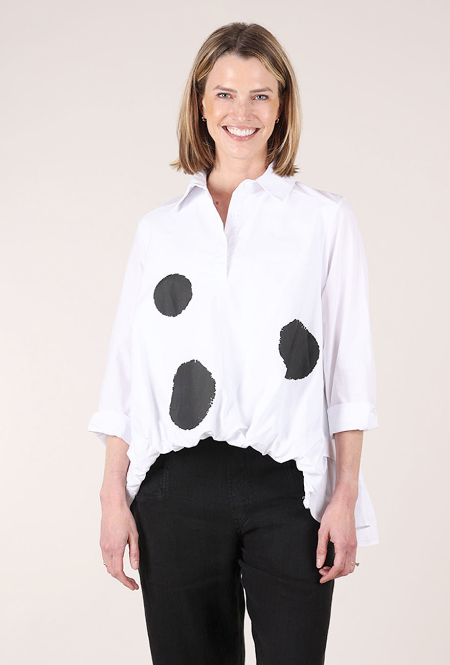 Vanite Couture High-Low Dot Shirt, White 
