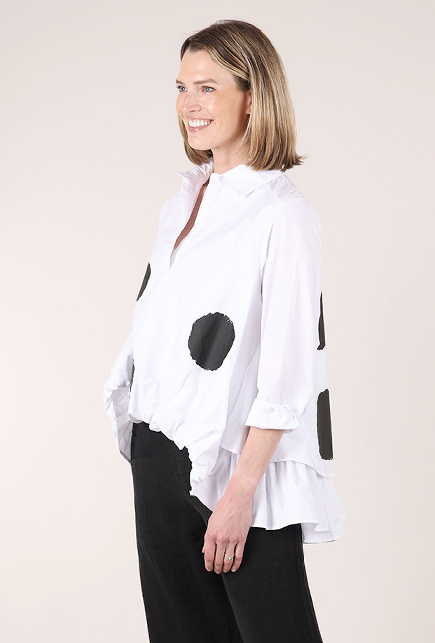 Vanite Couture High-Low Dot Shirt, White 