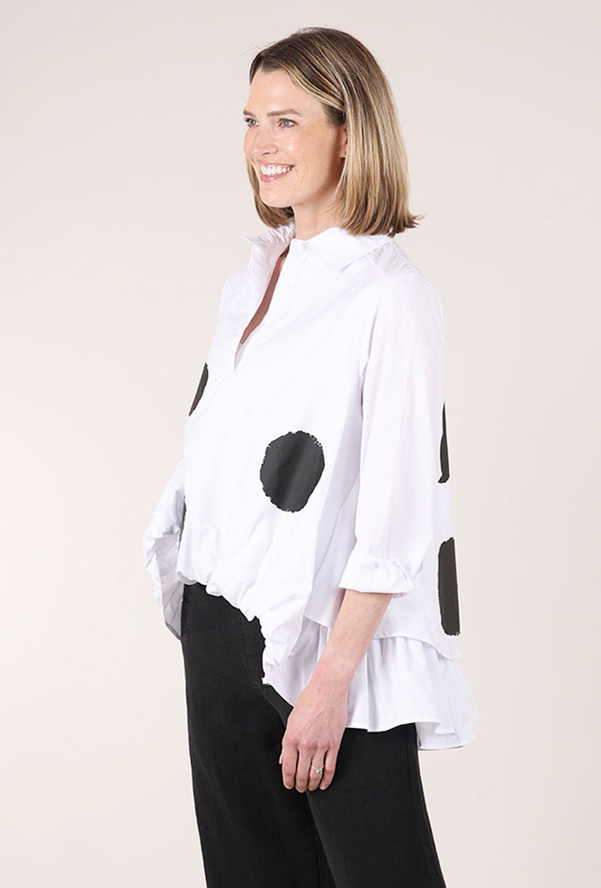 Vanite Couture High-Low Dot Shirt, White 