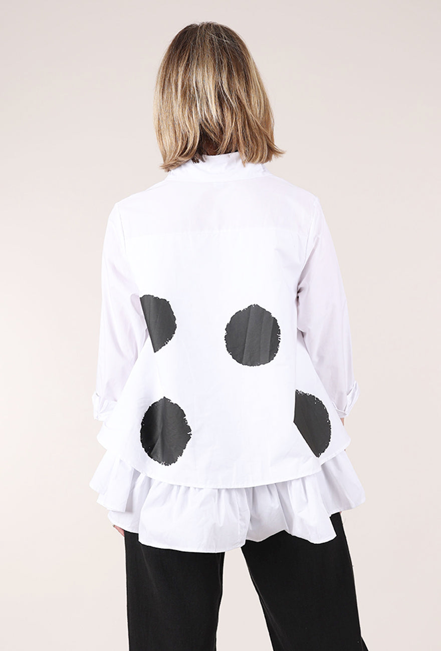 Vanite Couture High-Low Dot Shirt, White 