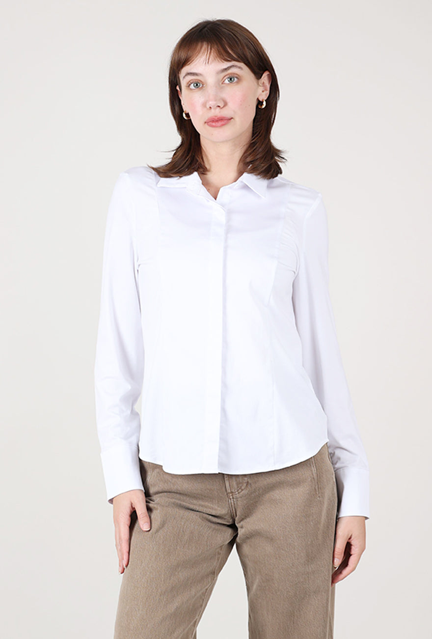 Habitat Knit Mix Hidden Placket Shirt, Whtie 