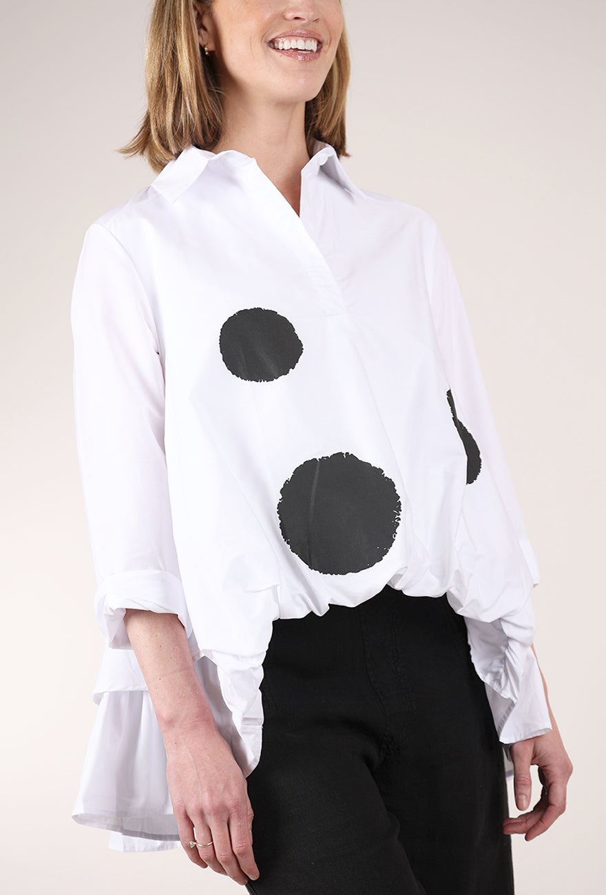 Vanite Couture High-Low Dot Shirt, White 