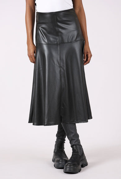 Isle by Melis Kozan Vegan Leather Godet Skirt, Black 