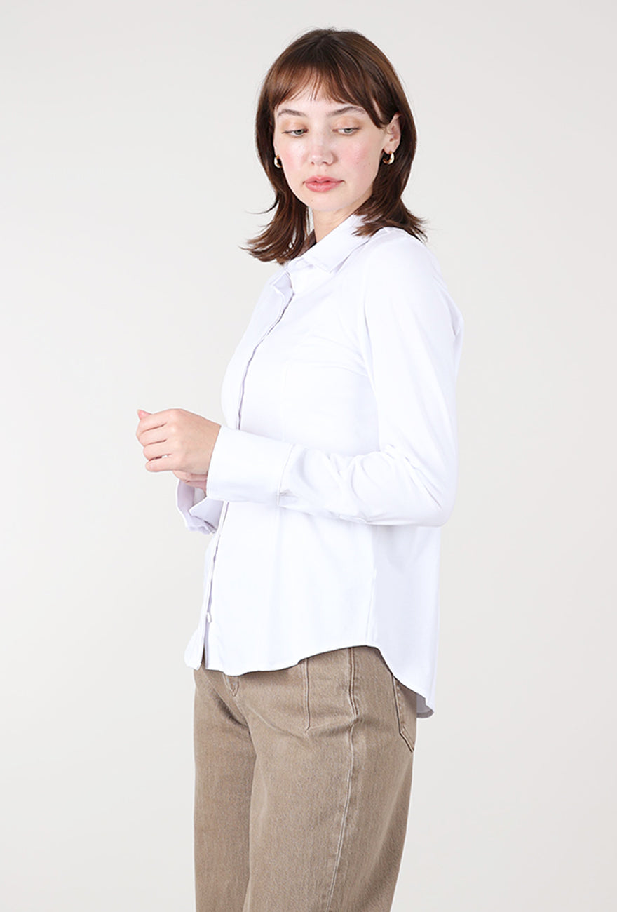 Habitat Knit Mix Hidden Placket Shirt, Whtie 