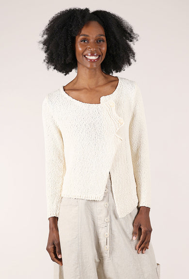 Nubbly Asym Button Cardie, Bone