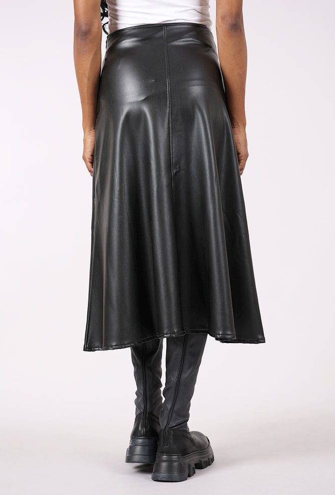Isle by Melis Kozan Vegan Leather Godet Skirt, Black 