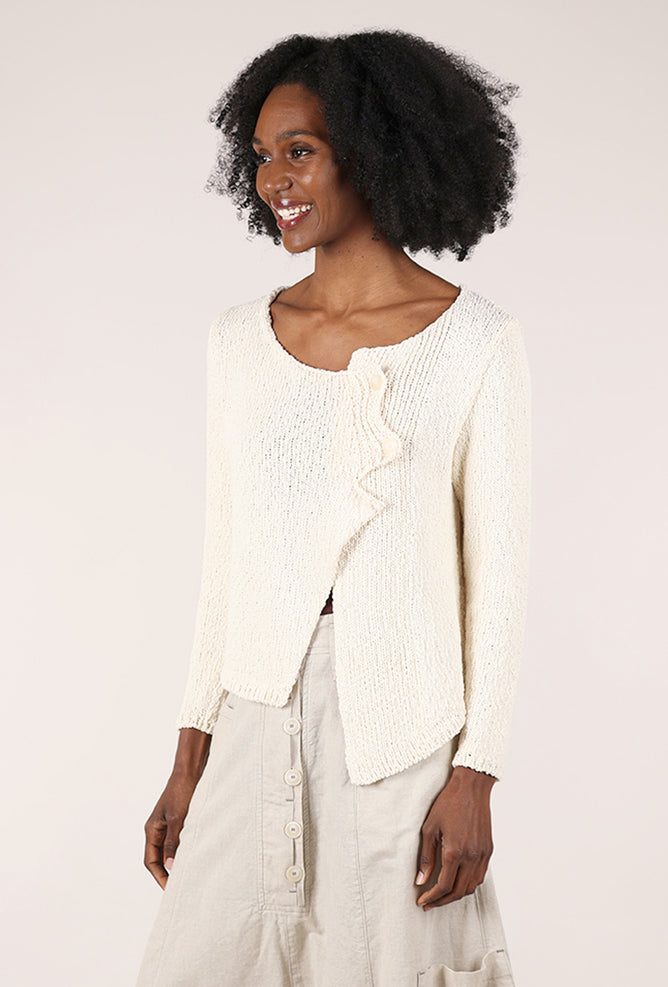 Nubbly Asym Button Cardie, Bone