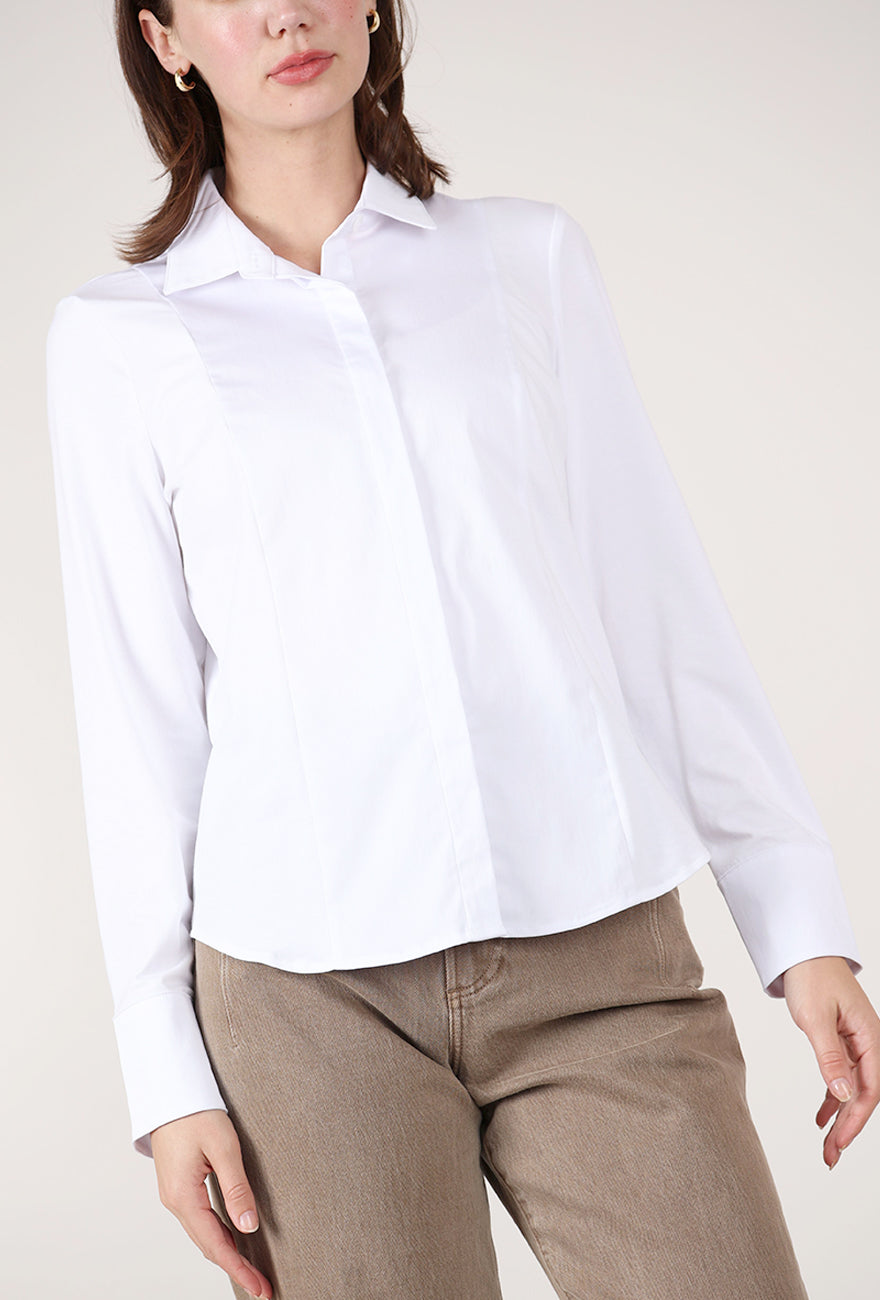 Habitat Knit Mix Hidden Placket Shirt, Whtie 