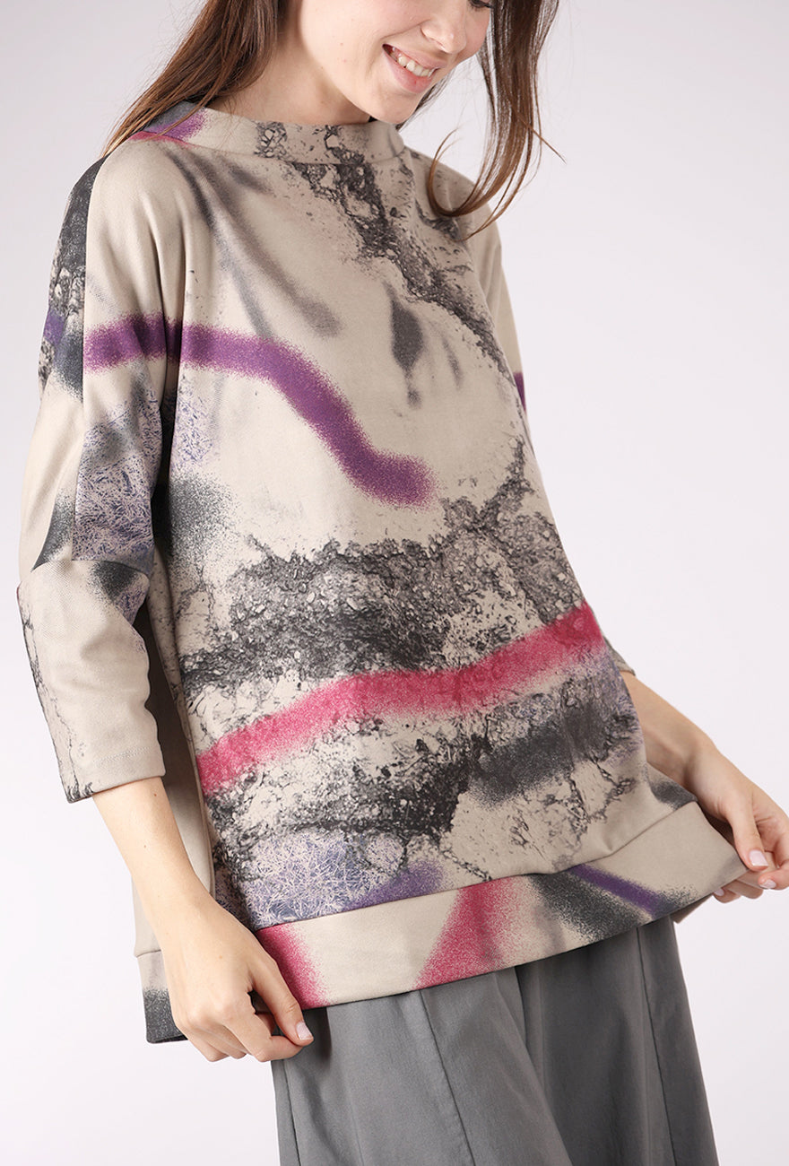 Ozai Plush Graphic Tunic, Asphalt 