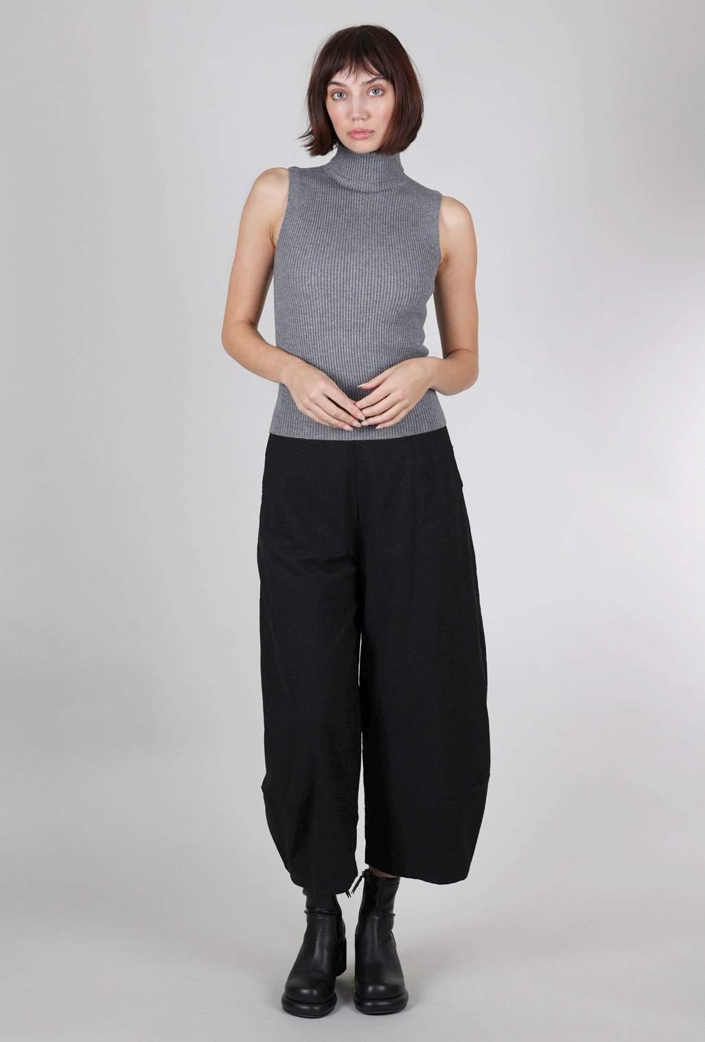 Astrid Jennifer S/L Ribbed Mockneck, Charcoal 